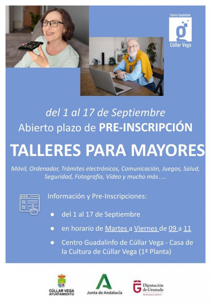 Abierto plazo de Pre-inscripción "Talleres para Mayores" | Centro Guadalinfo de Cúllar Vega