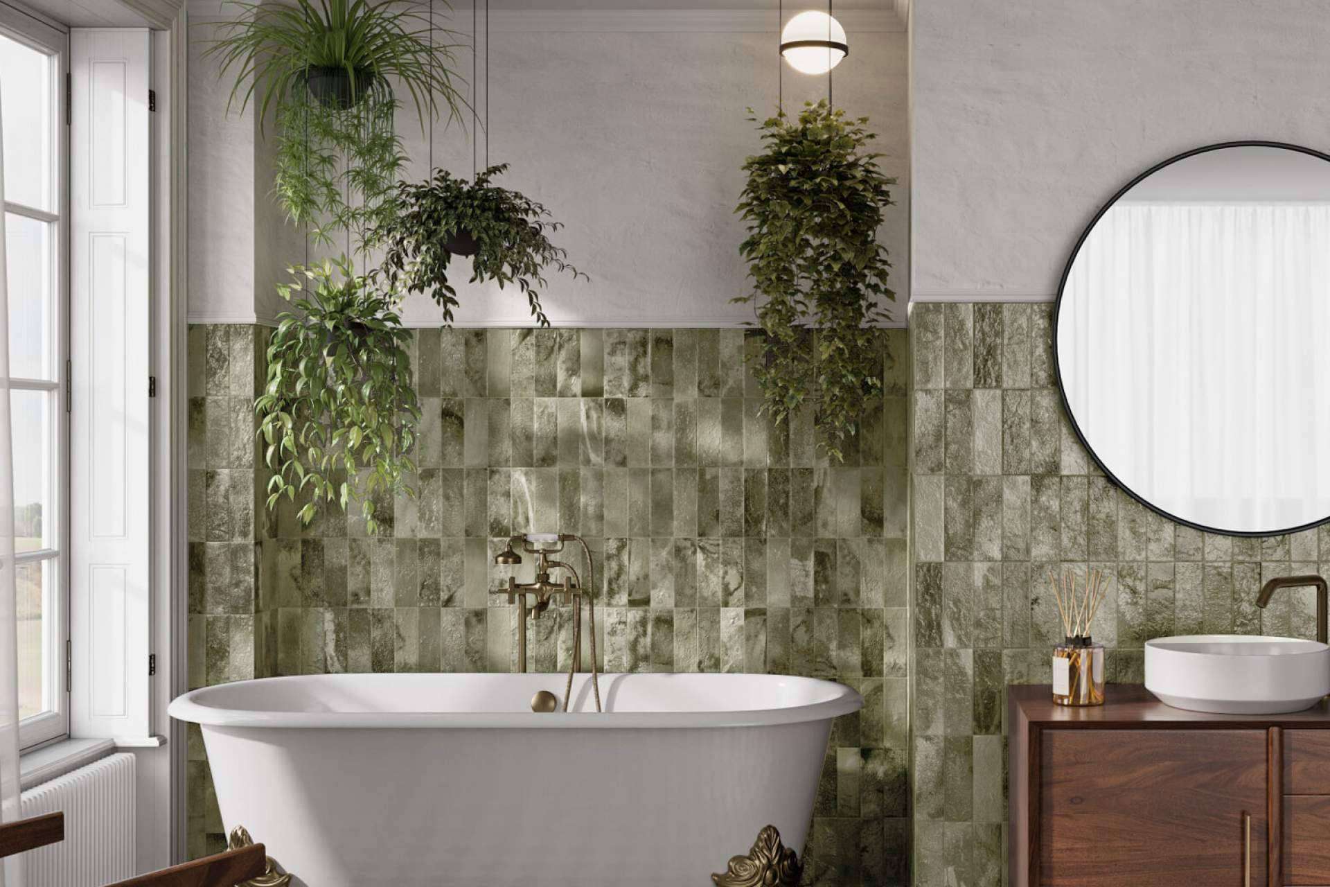 Azulejos metro verdes para baños con estilo
